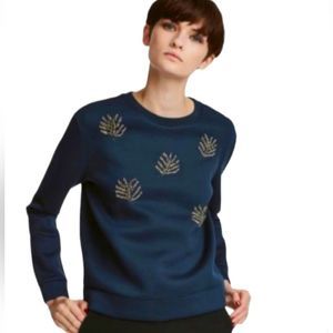 H&M Navy Blue Beaded Longsleeves Crewneck Sweatshirt Women's Size S